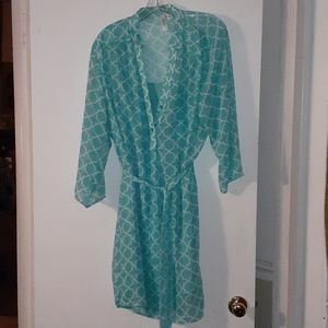 Tacera teal quatrefoil print shift dress XL